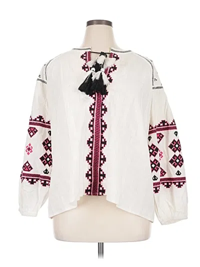 Pre-owned Tolani Long Sleeve Blouse In White