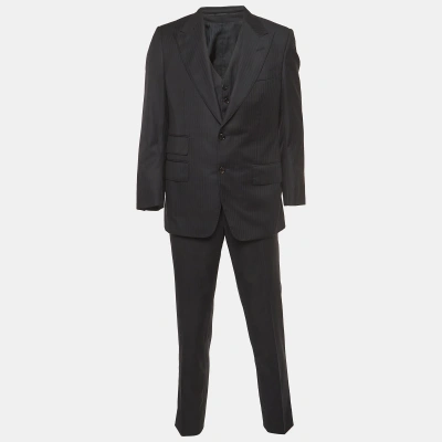 Pre-owned Tom Ford Black Pinstripe Wool Single Breasted 3 Piece Suit Xl