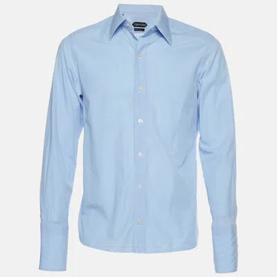 Pre-owned Tom Ford Blue Cotton Slim Fit Button-down Shirt L