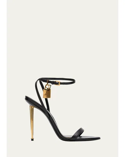 Tom Ford Boutique 105mm Lock Goatskin Leather Sandals In Black