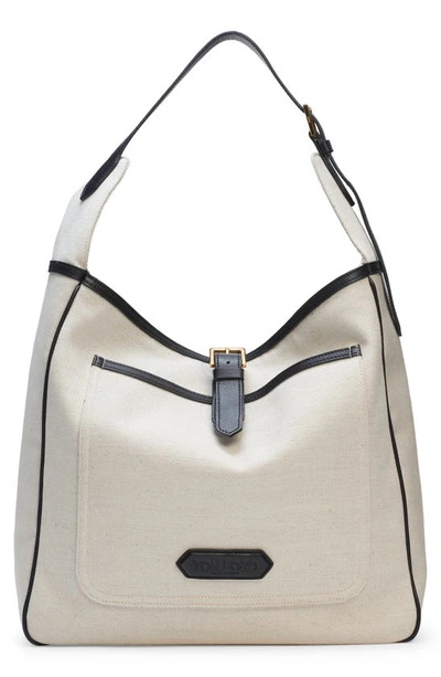 Tom Ford Canvas & Leather Tote In Rope/ Black