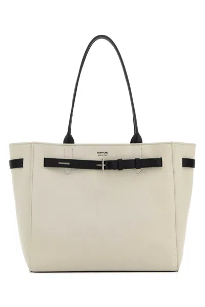 Tom Ford Canvas + Leather Trims Medium Tote In White