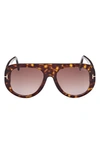 Tom Ford Cecil 55mm Pilot Sunglasses In Shiny Dark Havana / Bordeaux