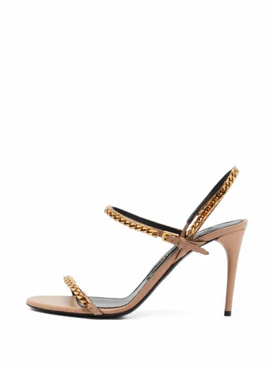 Pre-owned Tom Ford Chain-embellished Ankle-strap Sandals In Neutrals