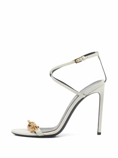 Pre-owned Tom Ford Chunky Chain Ankle-strap Sandals In White