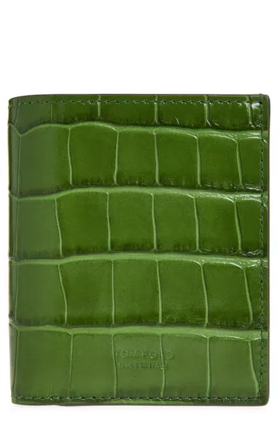 Tom Ford Croc Embossed Bifold Wallet In Cardamom