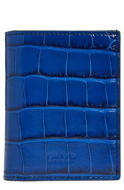 Tom Ford Croc Embossed Bifold Wallet In Royal Blue