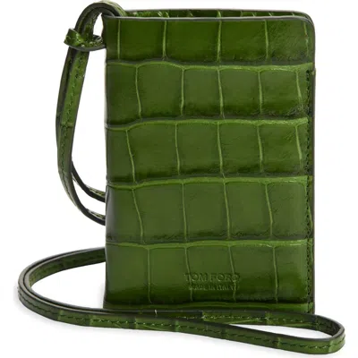 Tom Ford Croc Embossed Leather Card Case In Cardamom