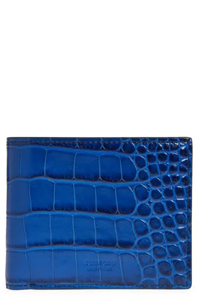 Tom Ford Embossed Leather Bifold Wallet In Royal Blue