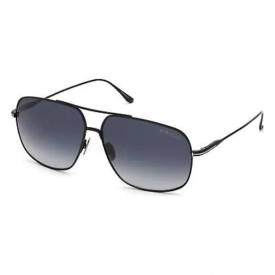 Pre-owned Tom Ford Ft0746-01w-62 Shiny Black Sunglasses In Blue