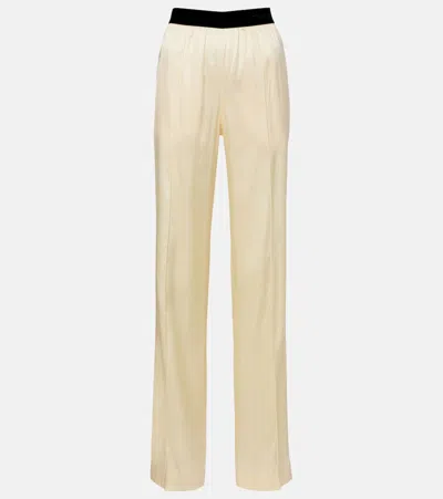 Tom Ford High-rise Silk-blend Satin Straight Pants In White