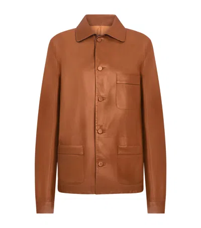 Tom Ford Lambskin Pyjama Shirt In Brown