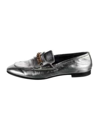 Pre-owned Tom Ford Leather Chain-link Accents Loafers In Metallic/silver