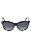 Tom Ford Lucia 54mm Polarized Square Sunglasses In Shiny Black / Polarized Smoke