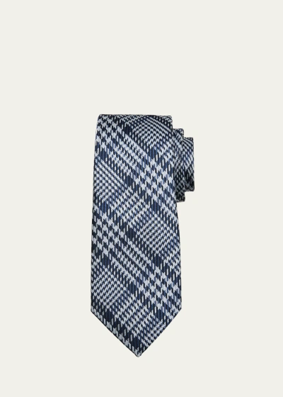 Tom Ford Men's Mulberry Silk Houndstooth Plaid Tie In Navy Multicolor