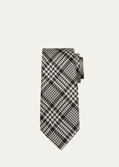 Tom Ford Men's Mulberry Silk Houndstooth Plaid Tie In Black Wh