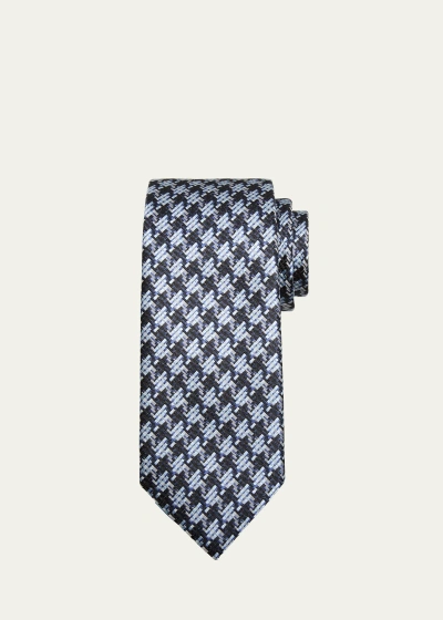 Tom Ford Men's Mulberry Silk Houndstooth Tie In Blue