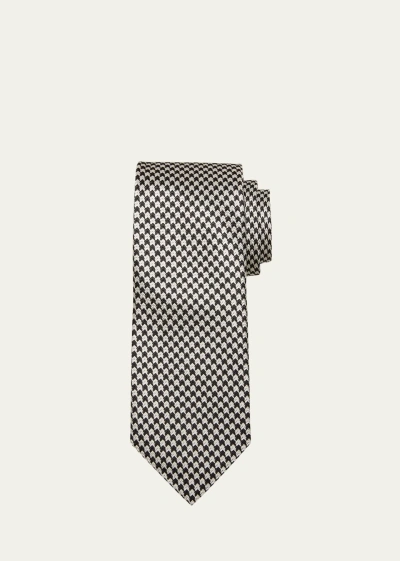 Tom Ford Men's Mulberry Silk Micro-houndstooth Tie In Black