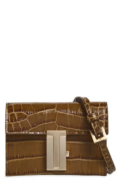 Tom Ford Mia Croc Embossed Leather Crossbody Wallet In Cinnamon