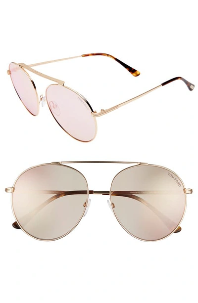 Tom Ford Simone 58mm Gradient Mirrored Round Sunglasses In Gold
