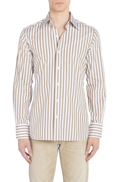 Tom Ford Slim Fit Stripe Button-up Shirt In White/ Olive