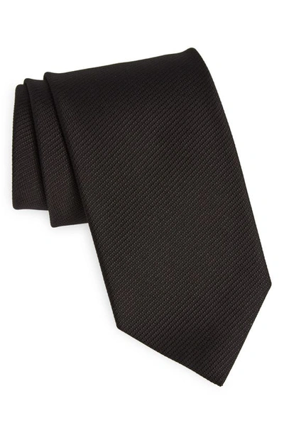 Tom Ford Solid Diagonal Weave Silk Tie In Black