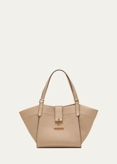 Tom Ford Tara Small Tote In Grained Leather In Silk Taupe