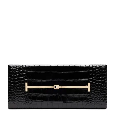Tom Ford Tumbled Printed Embossed Leather Arc Clutch Bag In Black