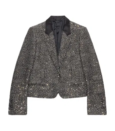 Tom Ford Tweed Sequinned Cropped Blazer In Gray