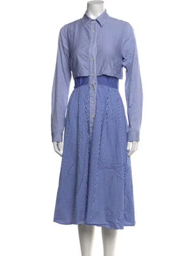 Pre-owned Tome Striped Midi Length Dress In Blue