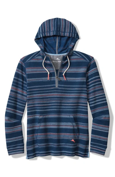 Tommy Bahama Baja Shoreline Stripe Quarter Zip Hoodie In Bering Blue