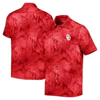 Tommy Bahama Crimson Oklahoma Sooners Coast Luminescent Fronds Islandzone Button-up Camp Shirt In Red
