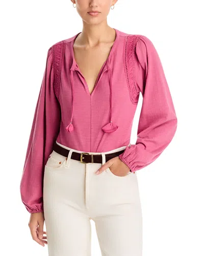 Tommy Bahama Mixed Media Ruched Cotton Top In Pink