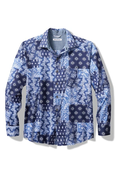 Tommy Bahama Tortola Bandana Blues Mixed Print Short Sleeve Button-up Shirt In Blue Jean