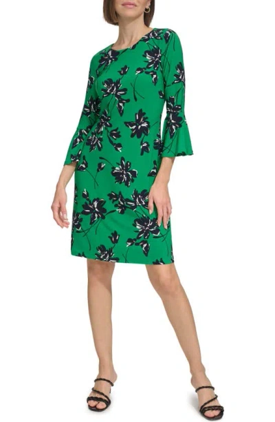 Tommy Hilfiger Camille Floral Bell Sleeve Jersey Shift Dress In Jolly Green Multi