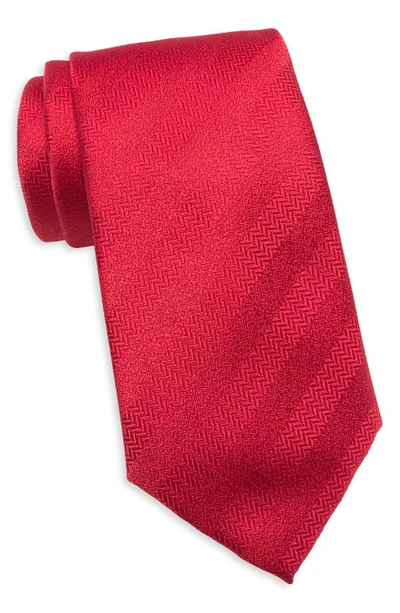 Tommy Hilfiger Herringbone Solid Stripe Tie In Red