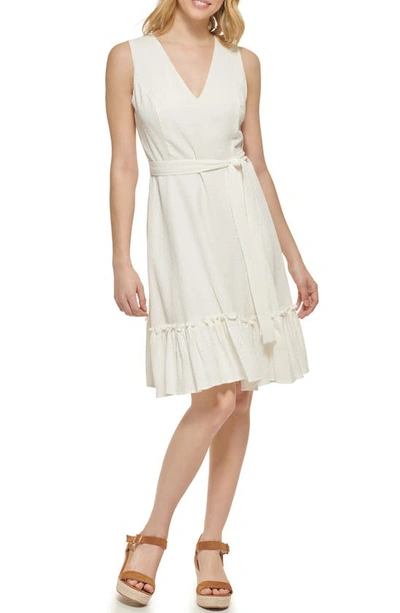 Tommy Hilfiger Illusion Ripple Sleeveless Dress In Ivory