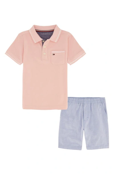 Tommy Hilfiger Kids' Polo Shirt & Pull-on Shorts In Pink Assorted