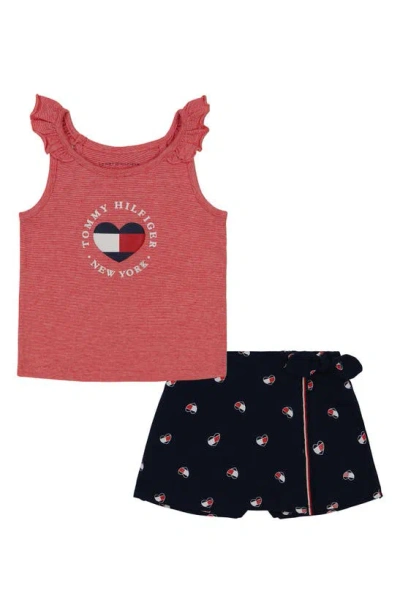 Tommy Hilfiger Kids' Ruffle Tank & Shorts Set In Red/blue