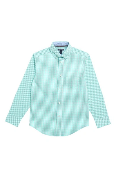 Tommy Hilfiger Kids' Tattersall Button Down Collar Shirt In 390 Pool Green