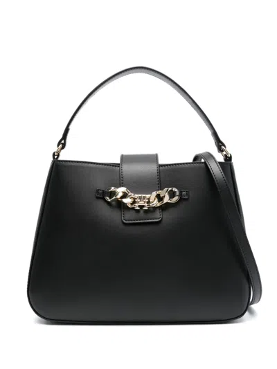 Tommy Hilfiger Monogram Chain-detail Satchel Bag In Black
