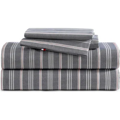 Tommy Hilfiger Sullivan Stripe 200 Thread Count Cotton Sheet Set In Deep Blue/classic Red