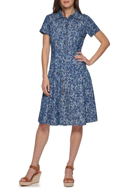 Tommy Hilfiger Surry Floral Print Chambray Dress In Medium Benson