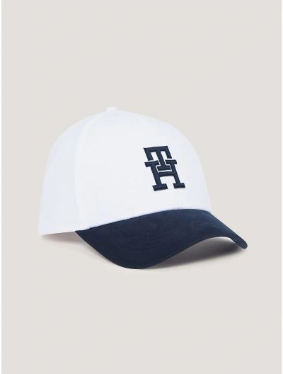 Tommy Hilfiger Th Monogram Brushed Cap In White/ Space Blue