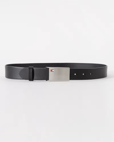 Tommy Hilfiger Th Plaque Mens Adjustable Belt 3.5cm In Black