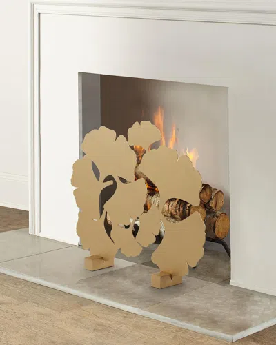 Tommy Mitchell Abstract Gingko Fireplace Screen In Gold