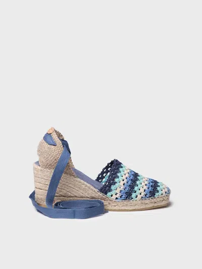 Toni Pons Women's Wedge Espadrille In Multicolour Crochet - Georgina In Blue