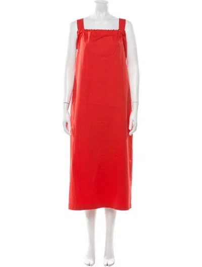 Pre-owned Toogood Square Neckline Midi Length Dress In Red