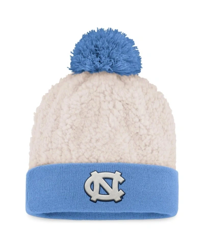 Top Of The World Women's  Cream North Carolina Tar Heels Grace Sherpa Cuffed Knit Hat With Pom In Blue