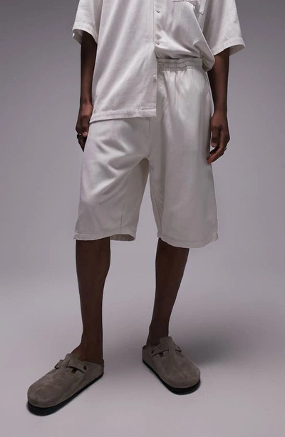 Topman Textured Drawstring Shorts In Cream